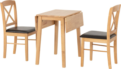 Seconique Mason Double Drop Leaf Dining Set with 2 Dining Chairs in Oak Varnish/Brown Pu