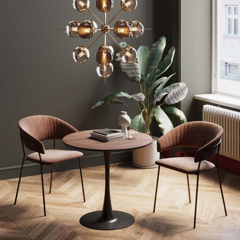 Kare Design Dining Table Schickeria, Round, Walnut and Black, 80cm Diameter