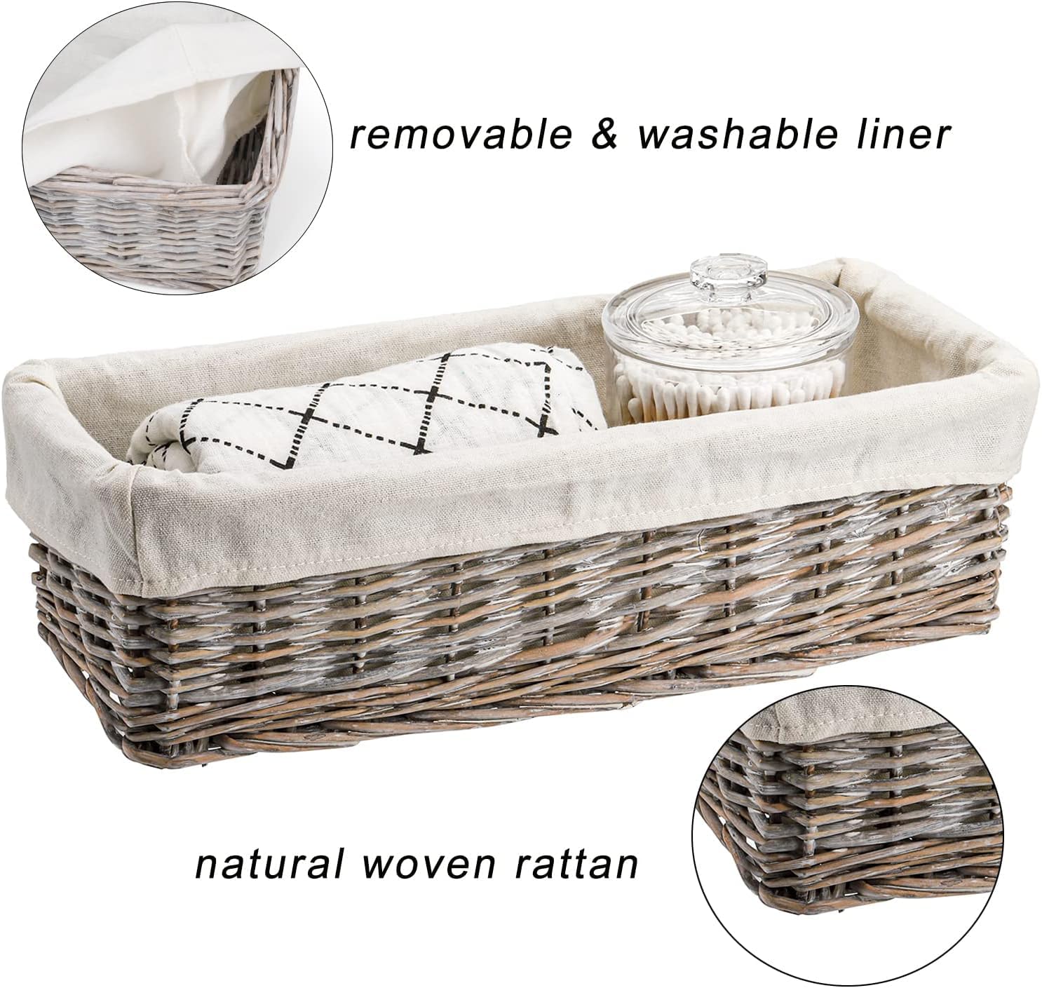 SOUJOY 2 Pack Wicker Bathroom Basket,36×15×10.5 cmToilet Paper Basket Organizer, Toilet Tank Top Storage Bin with Removable Liner