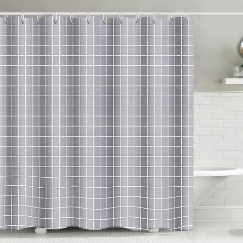FAVORTALK Shower Curtain Grey Checkered Waterproof 180x180 cm Polyester Bathroom Curtain Grid Thick Duty Bath Curtains with 12 Hooks Resistant