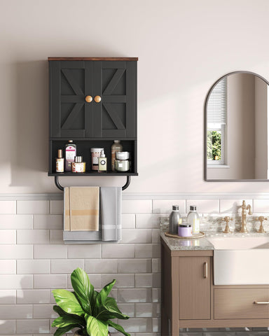 CHOEZON Bathroom Wall Cabinet, Medicine Cabinet with Open Partition and Towel Bar, Rustic Storage Cabinet with Open and Hidden Storage Space