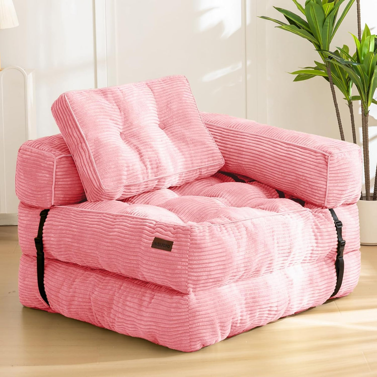 MAXYOYO Foldable Sofa Bed,Bean Bag Couch Convertible Sleeper Chair with Armrest L-Shaped Floor Lounge Sofa with Pillow Portable Lounge Seat for
