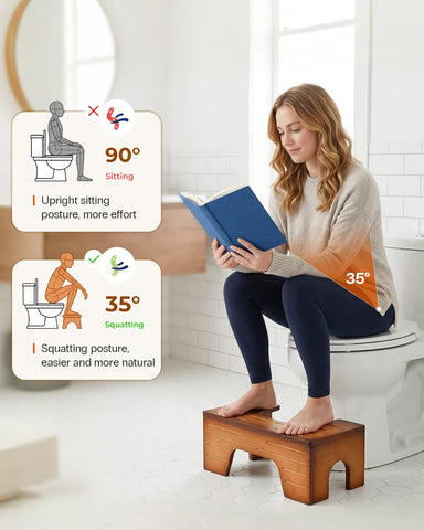 StrongTek Foldable Bamboo Toilet Stool Adjustable Height Reddish Brown