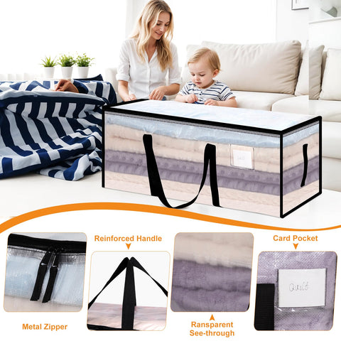 Yafe 3 Pack Large Clothes Storage Boxes with Lids, 120L Moving Bags