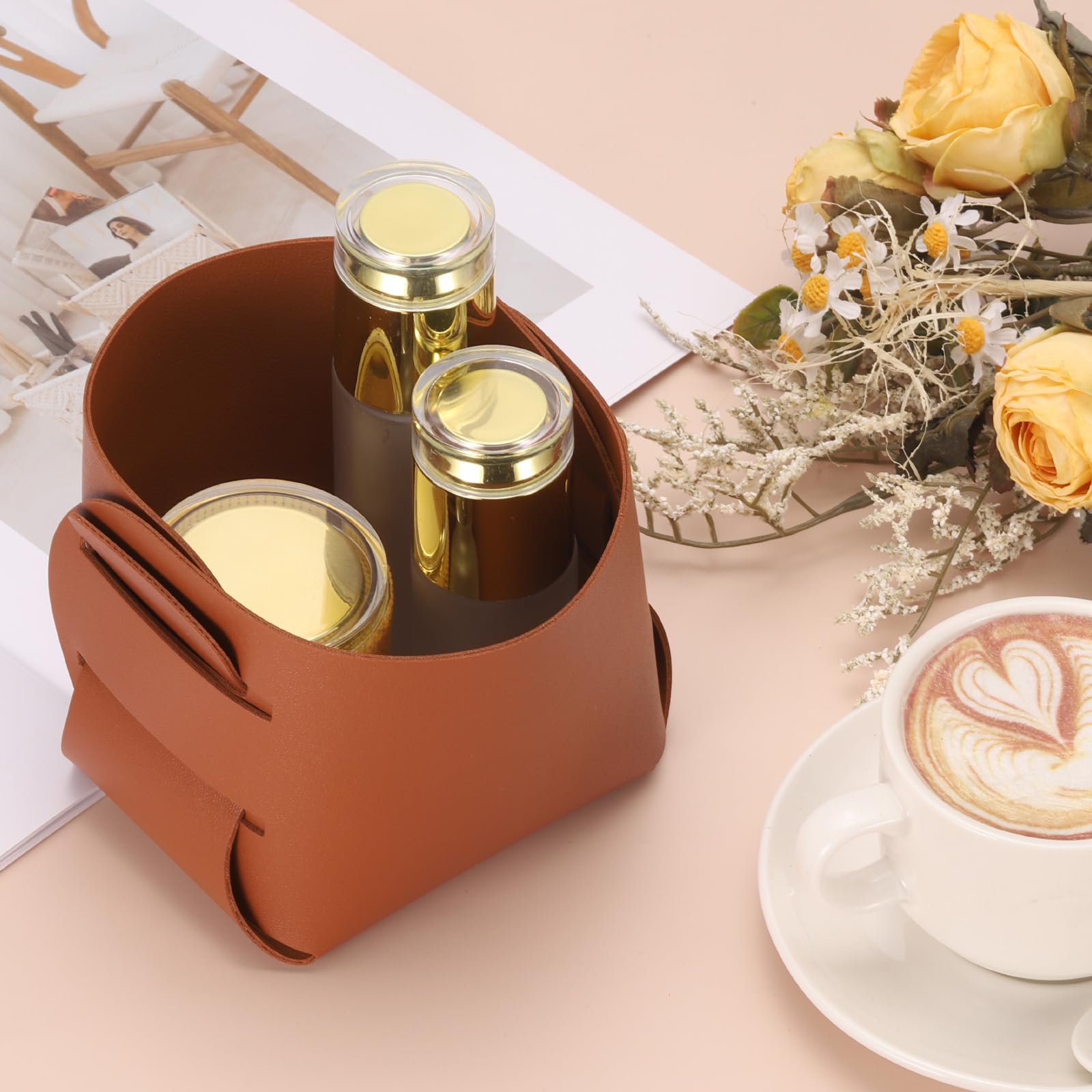 sourcing map Valet Tray Organizer, PU Leather Desktop Storage Organizer Box Tray Entryway Table Bedside Nightstand Catchall Vanity Tray for Jewelry