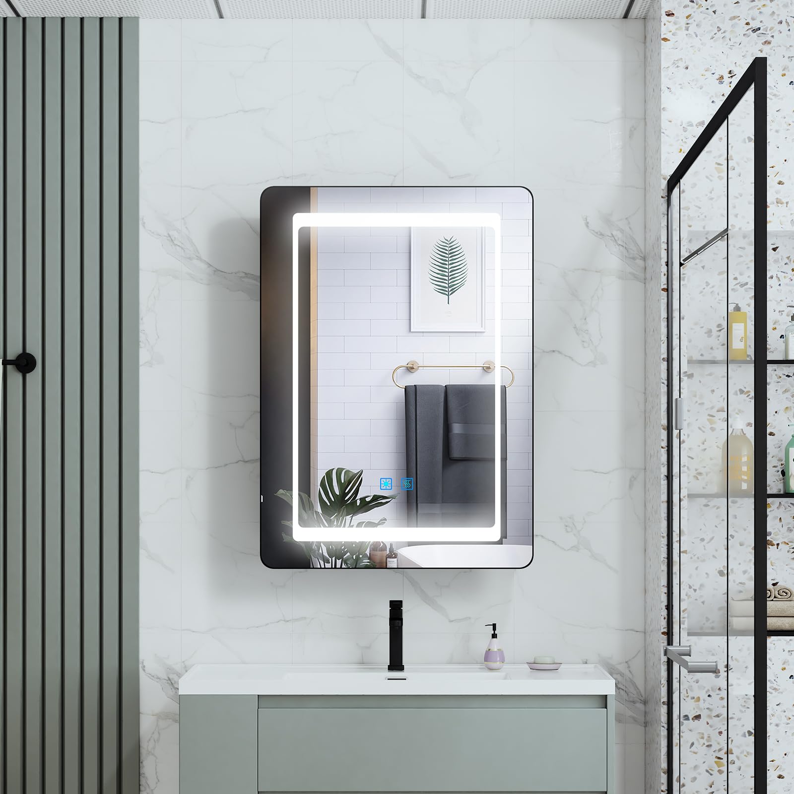 LUMIRRORS® LED Bathroom Mirror Cabinet with Shaver Socket 50x70cm Black