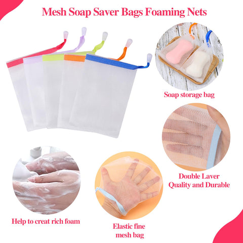 10 PCS Mesh Soap Saver Pouch Double-Layer Soap Saver Bag with Drawstring Mesh Soap Bag Bath Facial Cleanser Foaming Net Exfoliating Mesh Soap Bag for