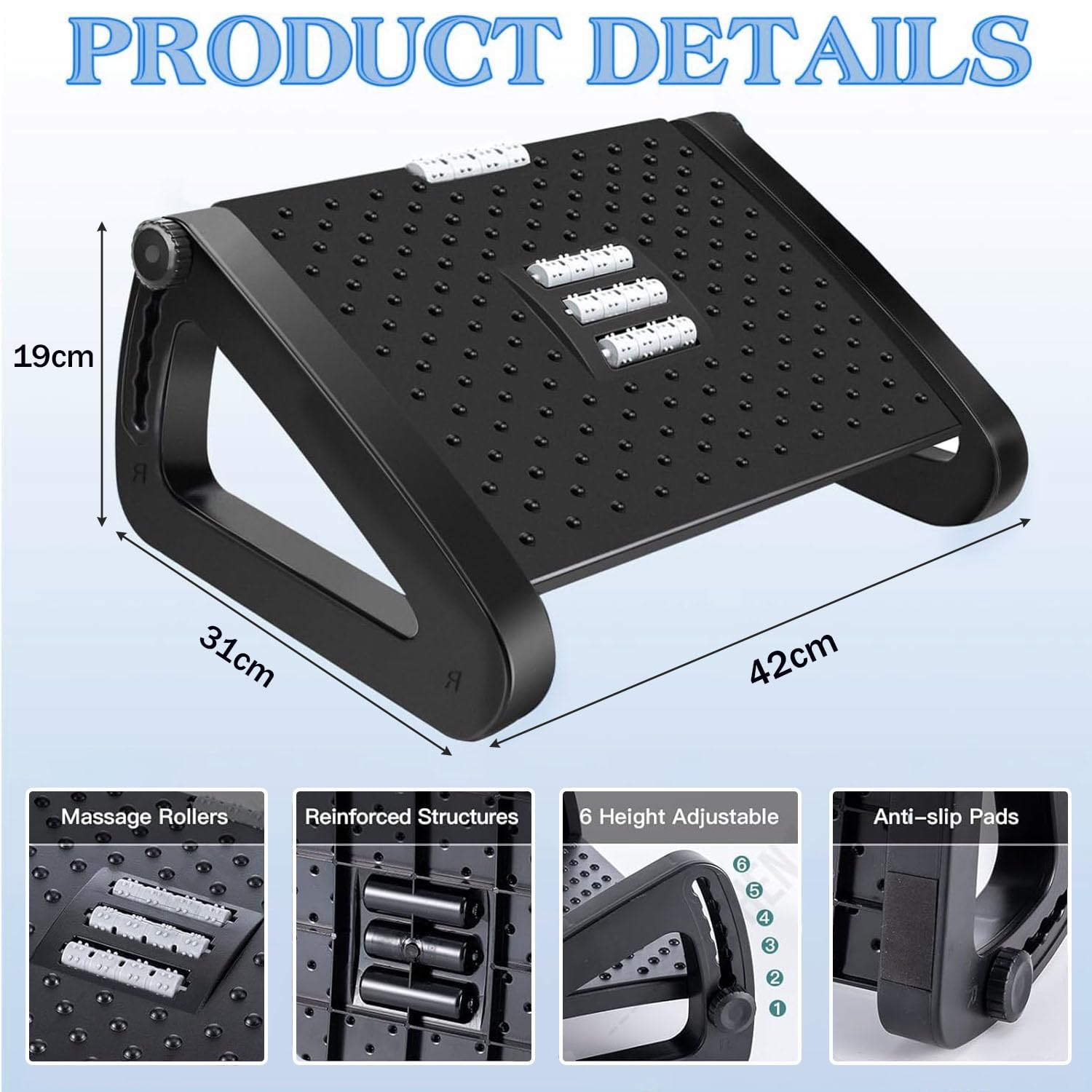 Foot Rest for Under Desk at Work,Adjustable Height Footrest Ergonomic Foot Stools for Under Office Desk,Rocking Footrest with Roller Massager-Leg