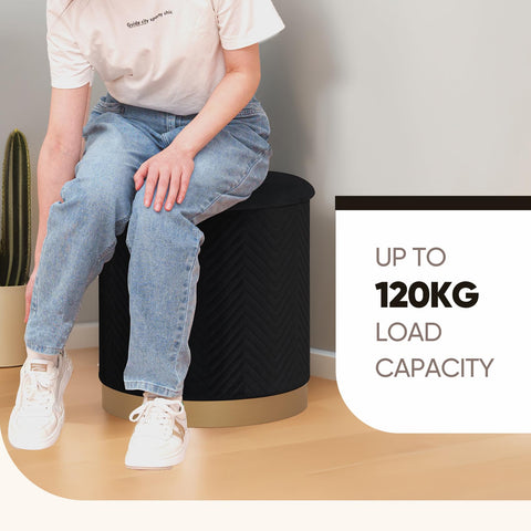 Bonlife Large Round Storage Ottoman, Foldable Footstool with Lid