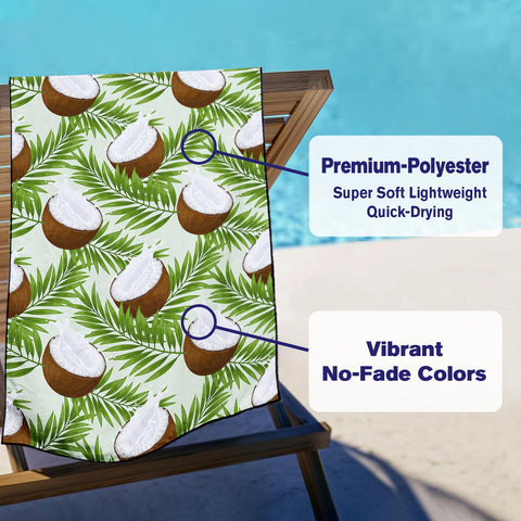 Violetpos Coconut & Palm Leaf Beach Towel, Extra Large 180x90 cm 250GSM Microfibre, Sand Free Quick Dry