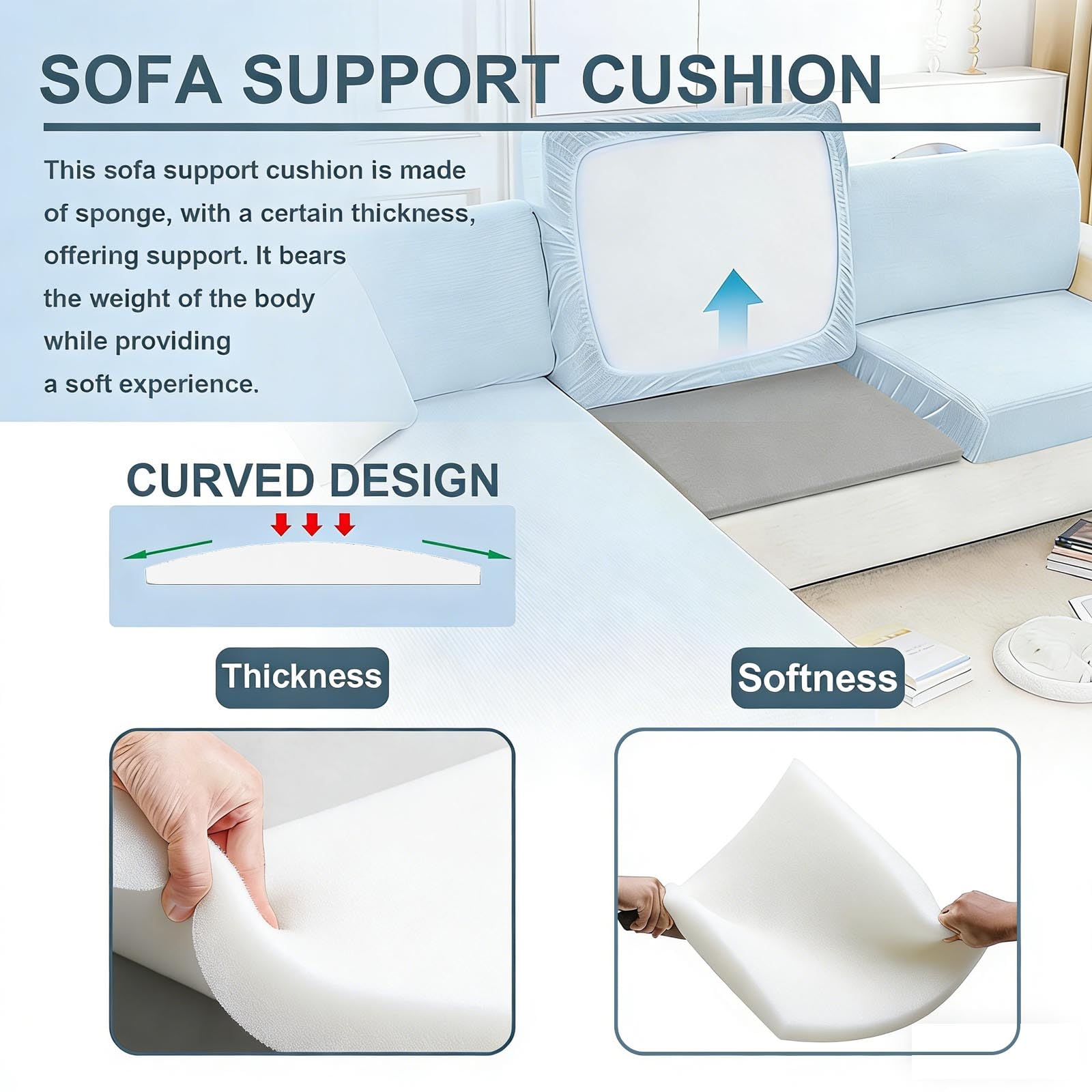 CAAGGMM Sofa Cushion Support, 2 Pack 50.5 x 50.5 cm Couch Cushion Support for Sagging Seat, Foam Sofa Supportive Boards, Repair Foam for Sagging Seat