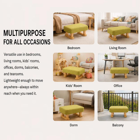 Small Footstool Ottoman, Removable Cover Fabric Foot Stool Rest with Wooden Legs and Non-Slip Soft Padding, Modern Footstools Step for Couch, Desk