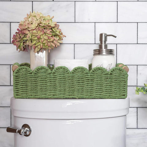 2Pcs Wicker Storage Baskets, Handwoven Organiser Boxes with Wooden Handles, Versatile Woven Bins for Bathroom, Kitchen, Pantry