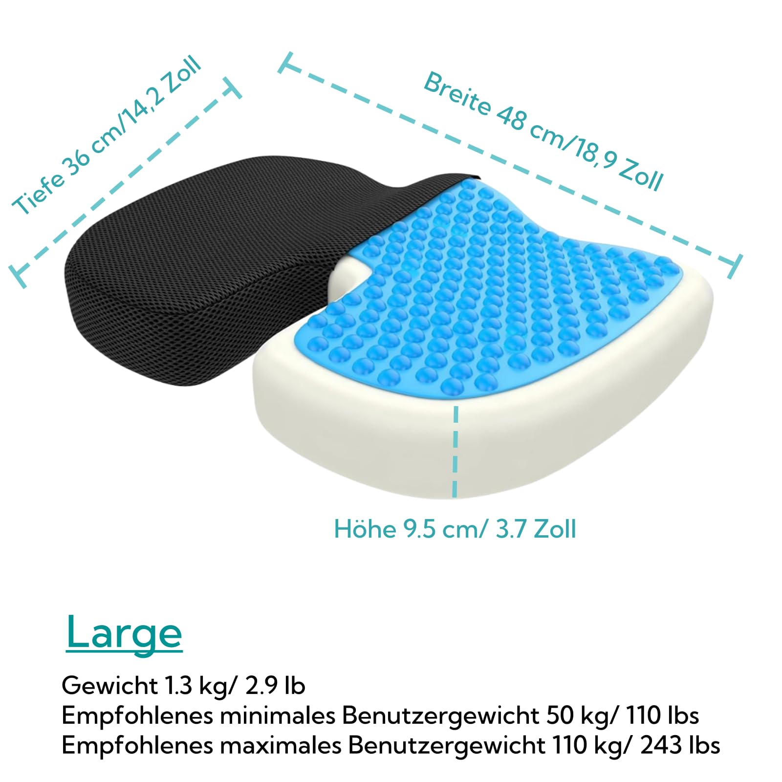bonmedico Gel Seat Cushion Memory Foam Coccyx Cushion for Chairs