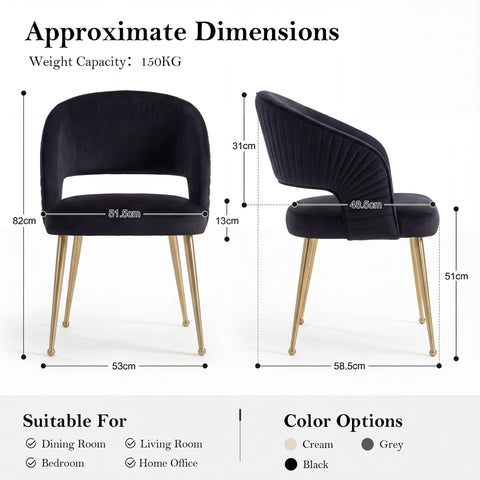 younturn Modern Velvet Upholstered Dining Chairs Set of 2, Comfortable Padded Kitchen Chairs with Armrests