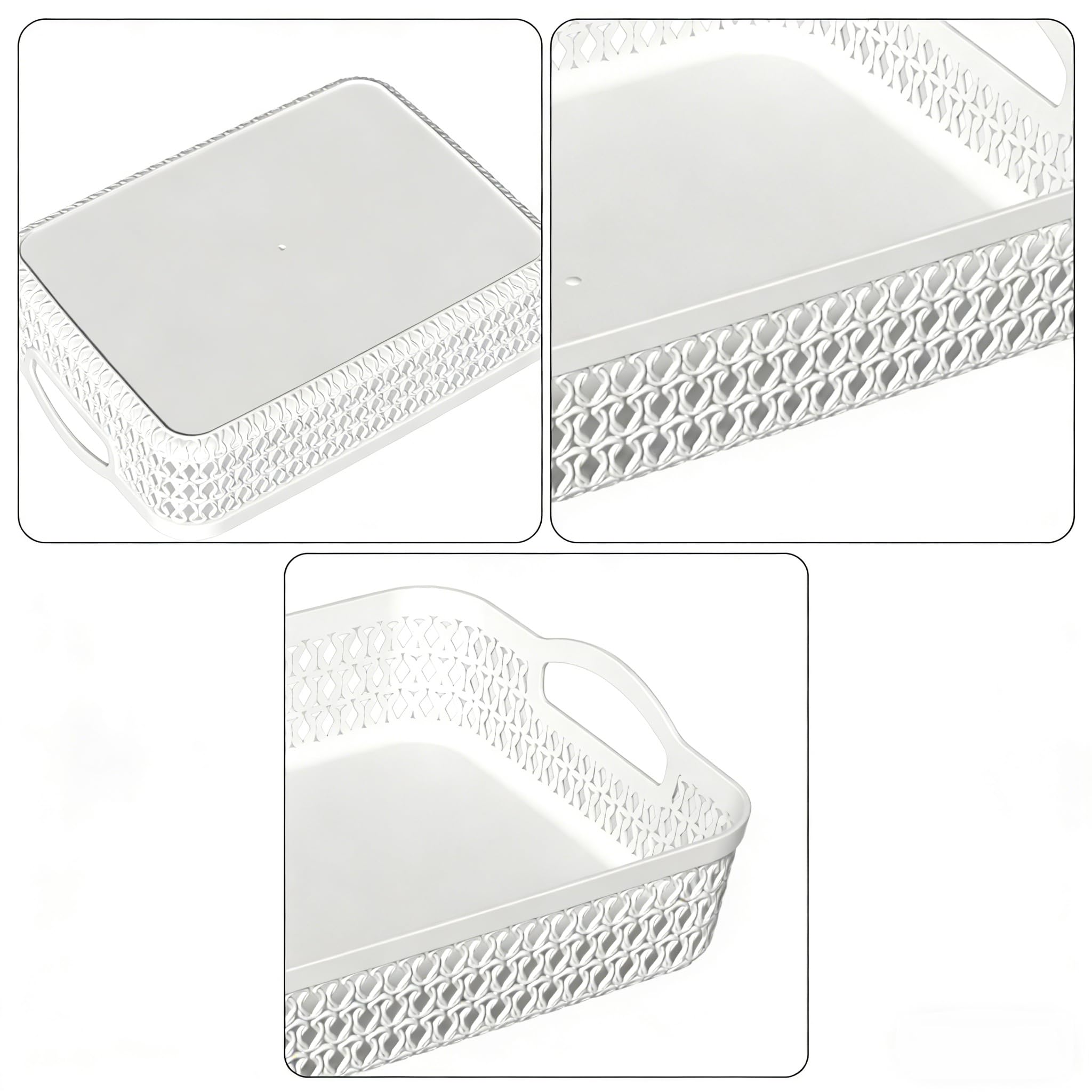 Tyminin 6-Pack Large Storage Basket Tray with Handle, Plastic Desktop Storage Basket Tray, White