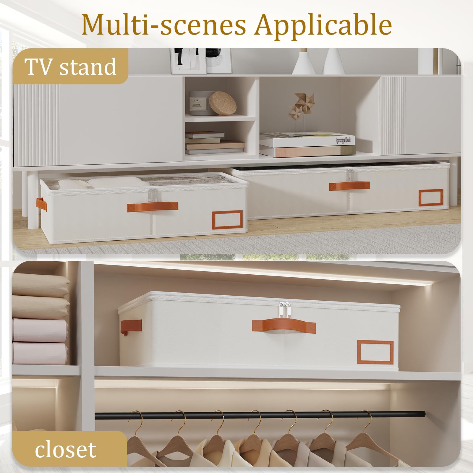 Yawinhe 27L Underbed Storage Bags,1 Pack Blanket Bags with Window,Beige