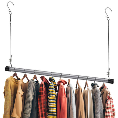 Wardrobe Rail, rod, Extendable Stainless Steel Hanging Clamping, 38-101 cm, Adjustable Tension for Wardrobe, Silver