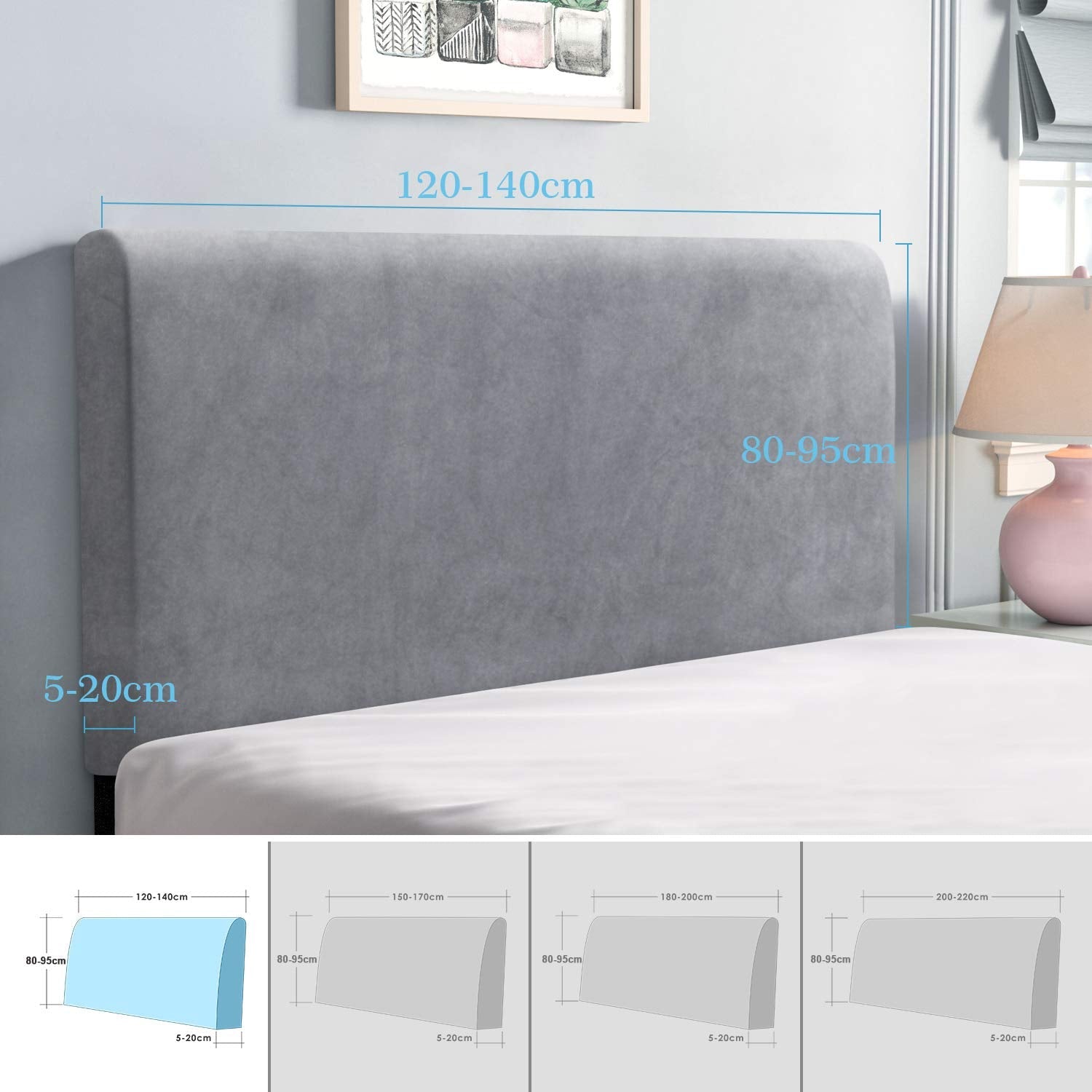 TAOCOCO Bed Headboard Covers, Headboard Covers for Double Bed/Small Double,Velvet All-inclusive Elastic Headboard Protection Cover,Grey Headboard