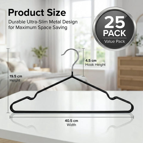 DrySmart 25 Pack Premium Rubber-Coated Metal Clothes Hangers – Heavy-Duty, Non-Slip, Space-Saving Coat Hangers for Adults, Ideal for Shirts, Suits