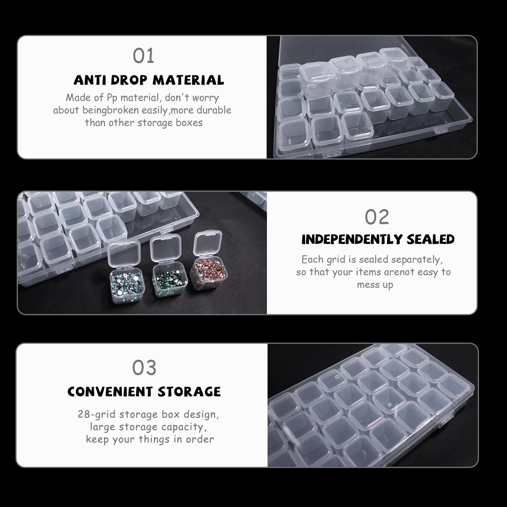 2 Set Pack of 28 Grids Bead Storage Box, Diamond Art Storage Box, Jewellery Storage Box, Compartment Storage Boxes Plastic Organiser Box for Beads