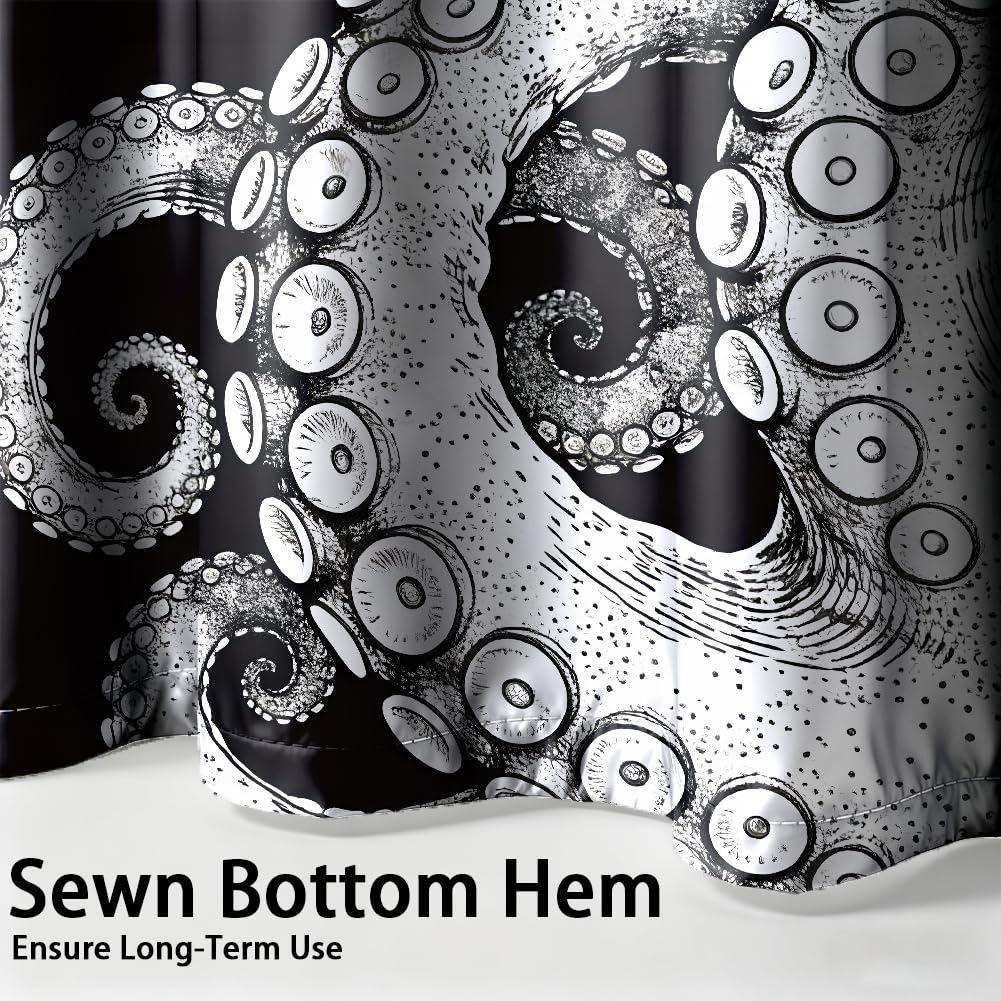 TNKBREEZE Octopus Tentacle Shower Curtain for Bath Black White Animal Waterproof Shower Curtain Set with 12 Hooks Durable Bathroom Curtains for