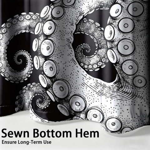 TNKBREEZE Octopus Tentacle Shower Curtain for Bath Black White Animal Waterproof Shower Curtain Set with 12 Hooks Durable Bathroom Curtains for