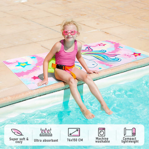 WERNNSAI Unicorn Microfibre Beach Towel for Kids, 76 x 150cm Bath Towel