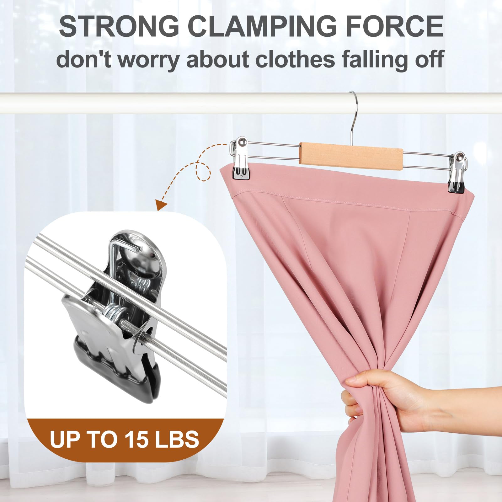 TOPIA HANGER Wooden Trouser Hangers with Clips,Wood Skirt Short Hangers
