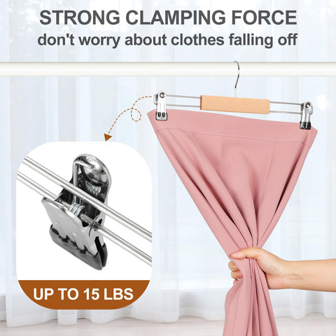 TOPIA HANGER Wooden Trouser Hangers with Clips,Wood Skirt Short Hangers