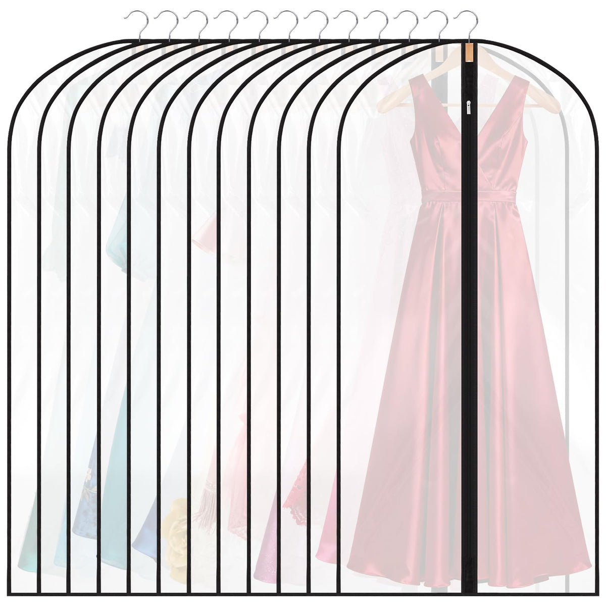12 Pack Garment Bags, 47in PEVA Suit Bags Clothes Covers, Black Edge