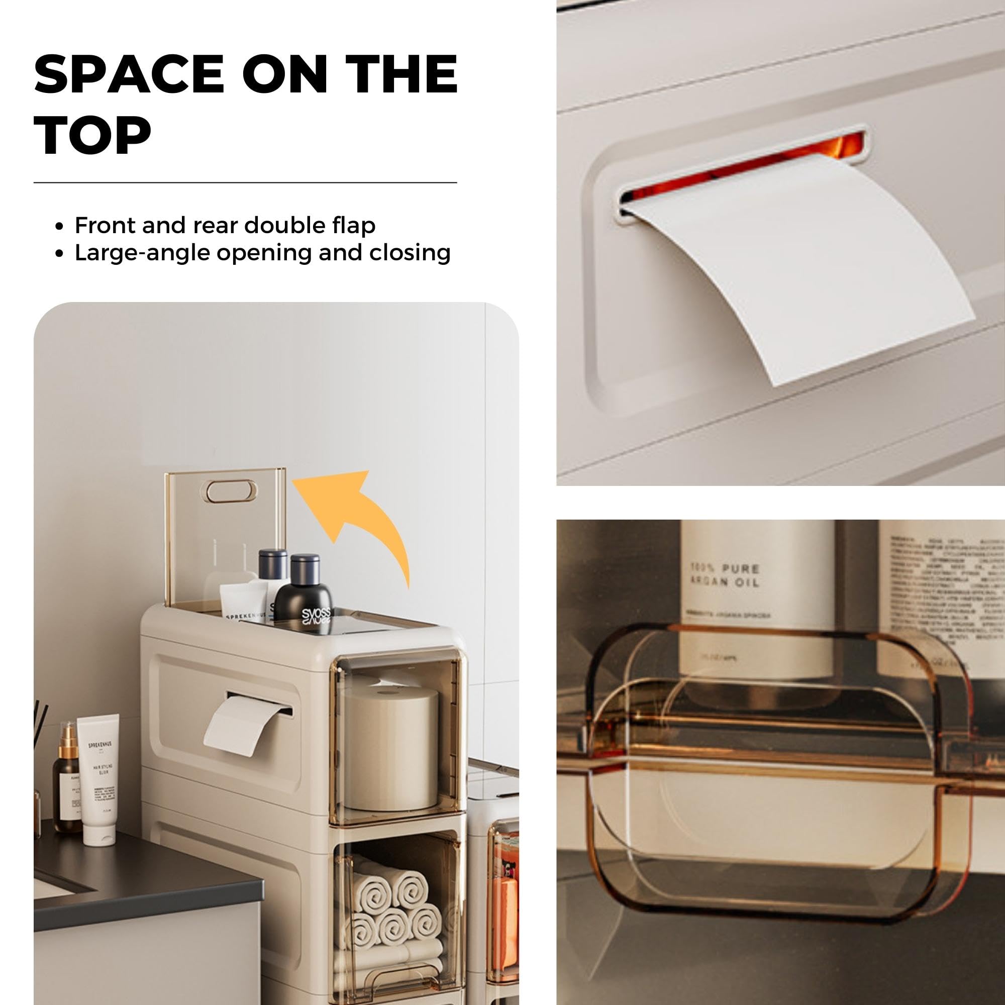 MAGIC SELECT Narrow Bathroom Organizer. Auxiliary Storage Furniture with Wheels for Narrow Places. Compact 4-Drawer Side Cabinet for Toilet Paper