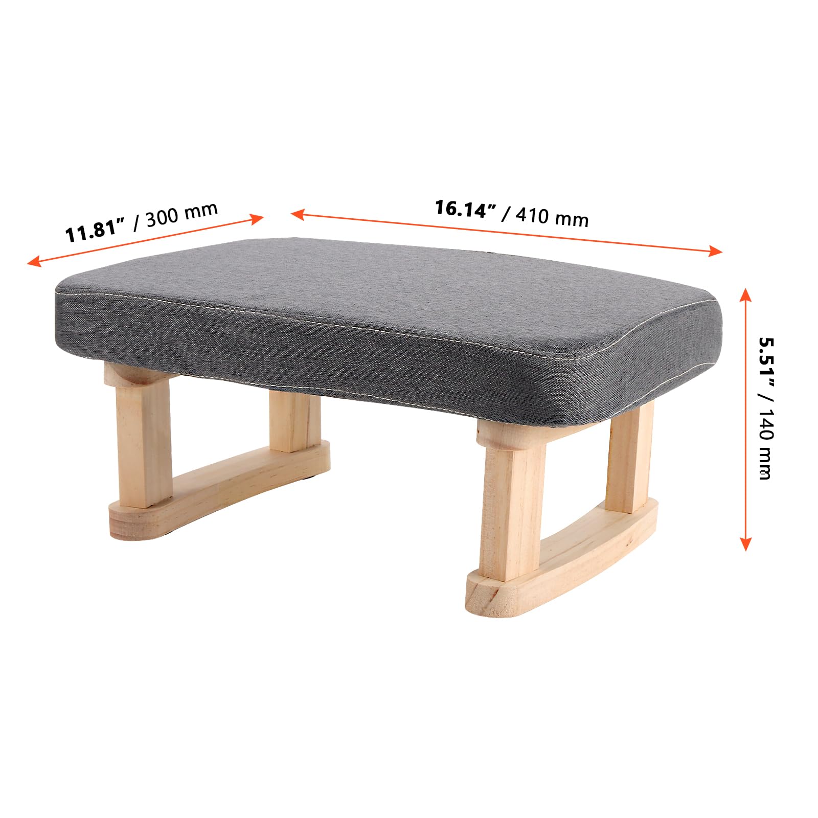 SINJEUN Small Footstool, Ottoman Foot Stool with Wooden Legs and Removable ‌Cotton-Flax Cover, Low Footstool for Living Room, Bedroom, Couch Side