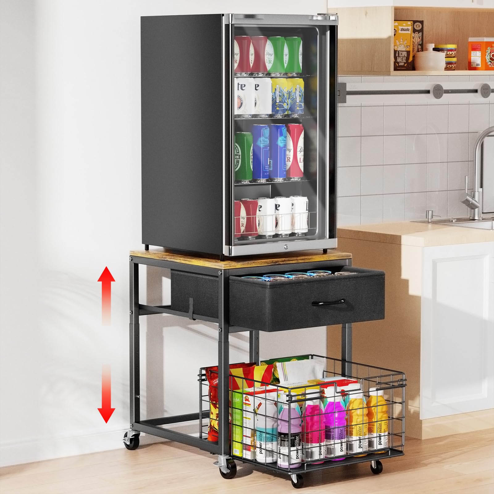 Housolution Mobile Mini Fridge Stand with Storage, Height Adjustable