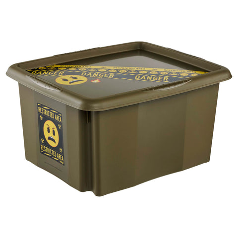 keeeper karolina storage box with lid, 24 l, rotatable and stackable, Emoji Danger design, For children, olive green (Olive)