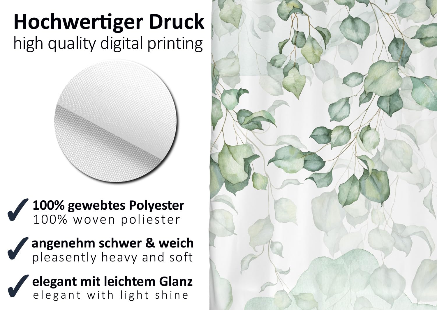 arteneur Shower Curtain Anti Mold 180x200 cm Hanging Leaves