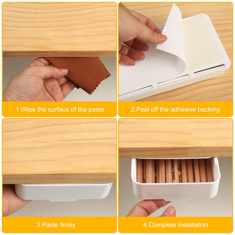 2pcs Under Desk Drawers,Under Desk Storage Drawers,Self-Adhesive Hidden