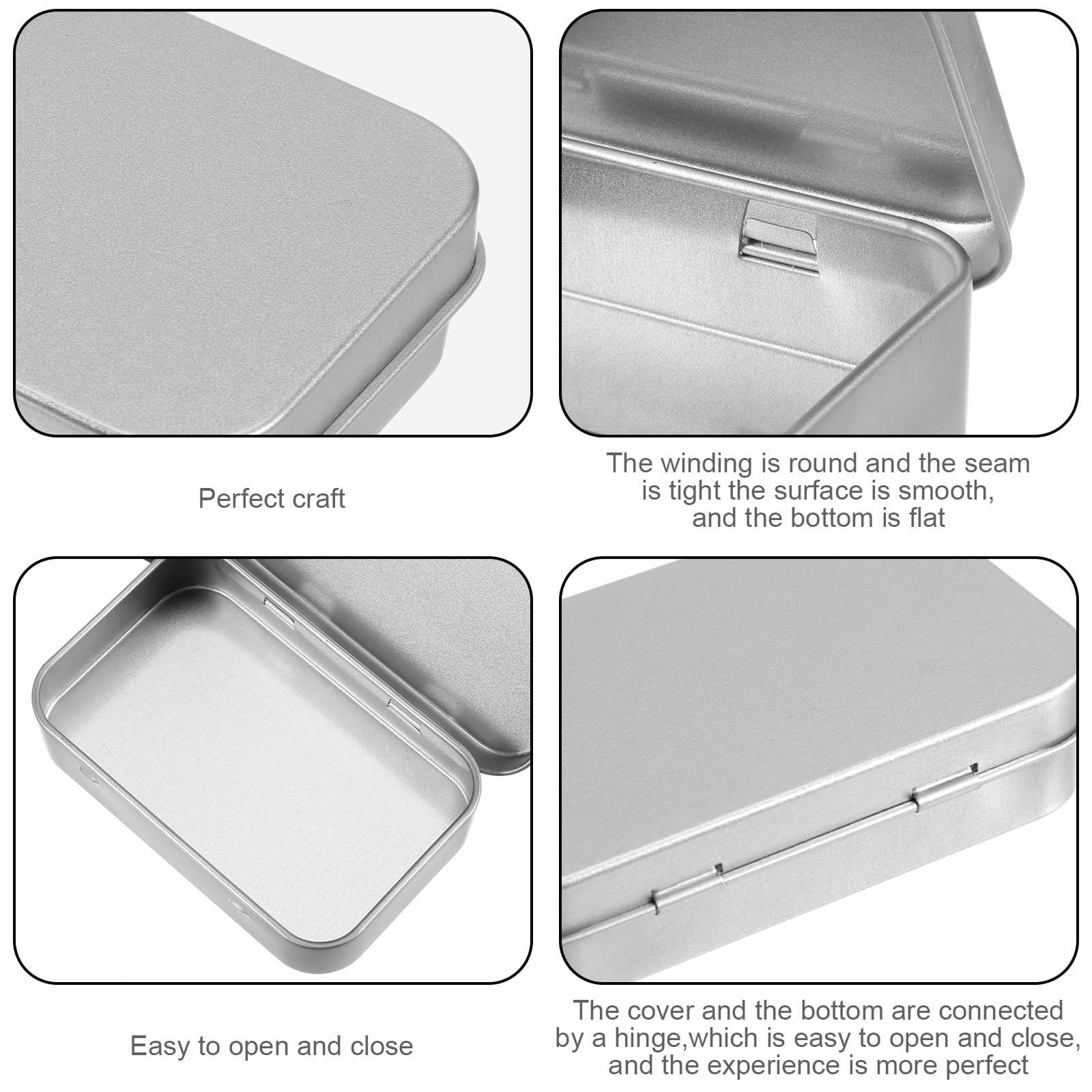 Aphumedc Silver Metal Rectangular Empty Hinged Tins Tin Containers, 3.7 x 2.3 x 0.8 Inch Small Storage Container