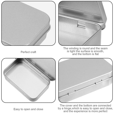 Aphumedc Silver Metal Rectangular Empty Hinged Tins Tin Containers, 3.7 x 2.3 x 0.8 Inch Small Storage Container
