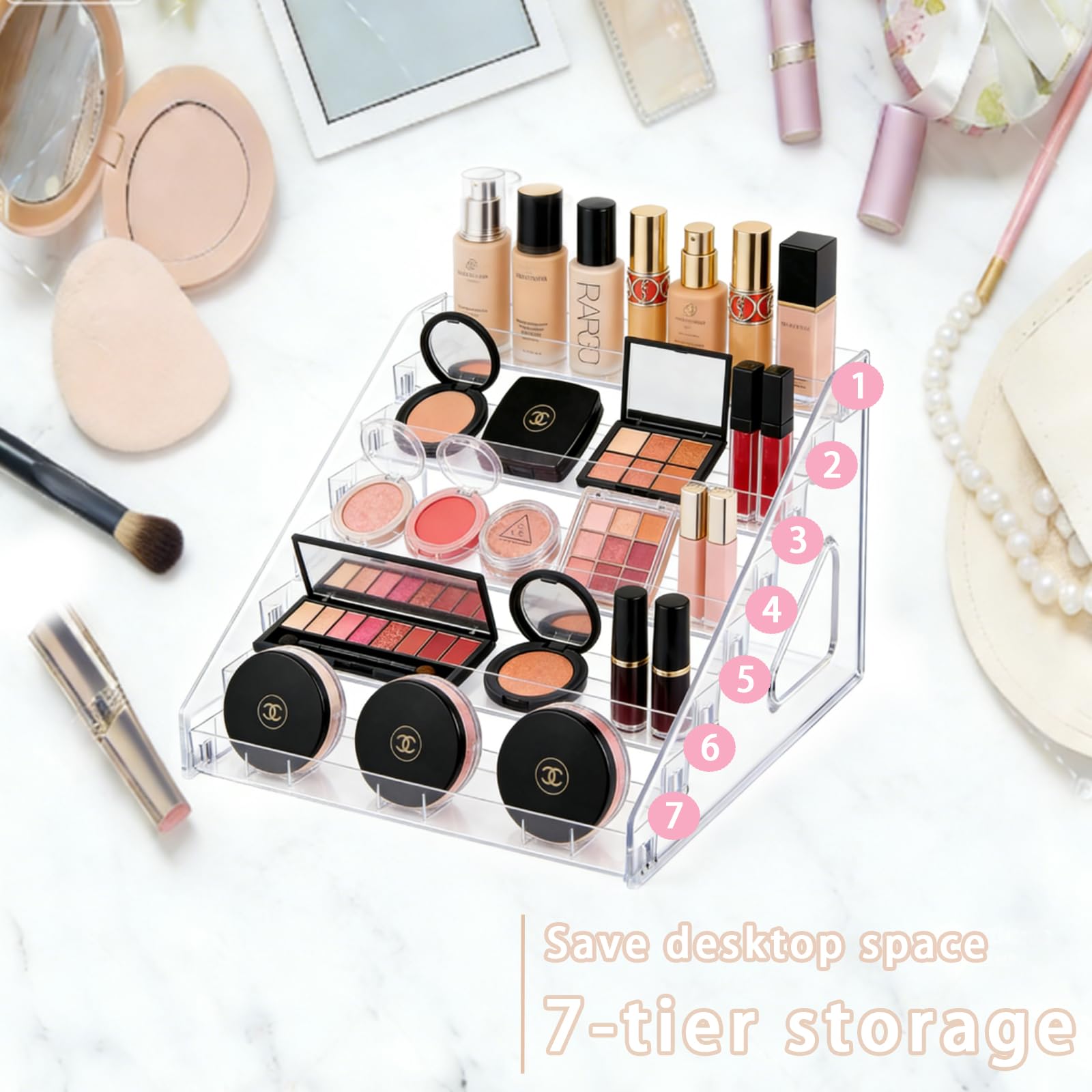 ZYNERY 2 Pack 7 Tier Acrylic Nail Polish Rack, Clear Makeup Organizer storage Rack for Essential Oil Holder Display Stand Holds