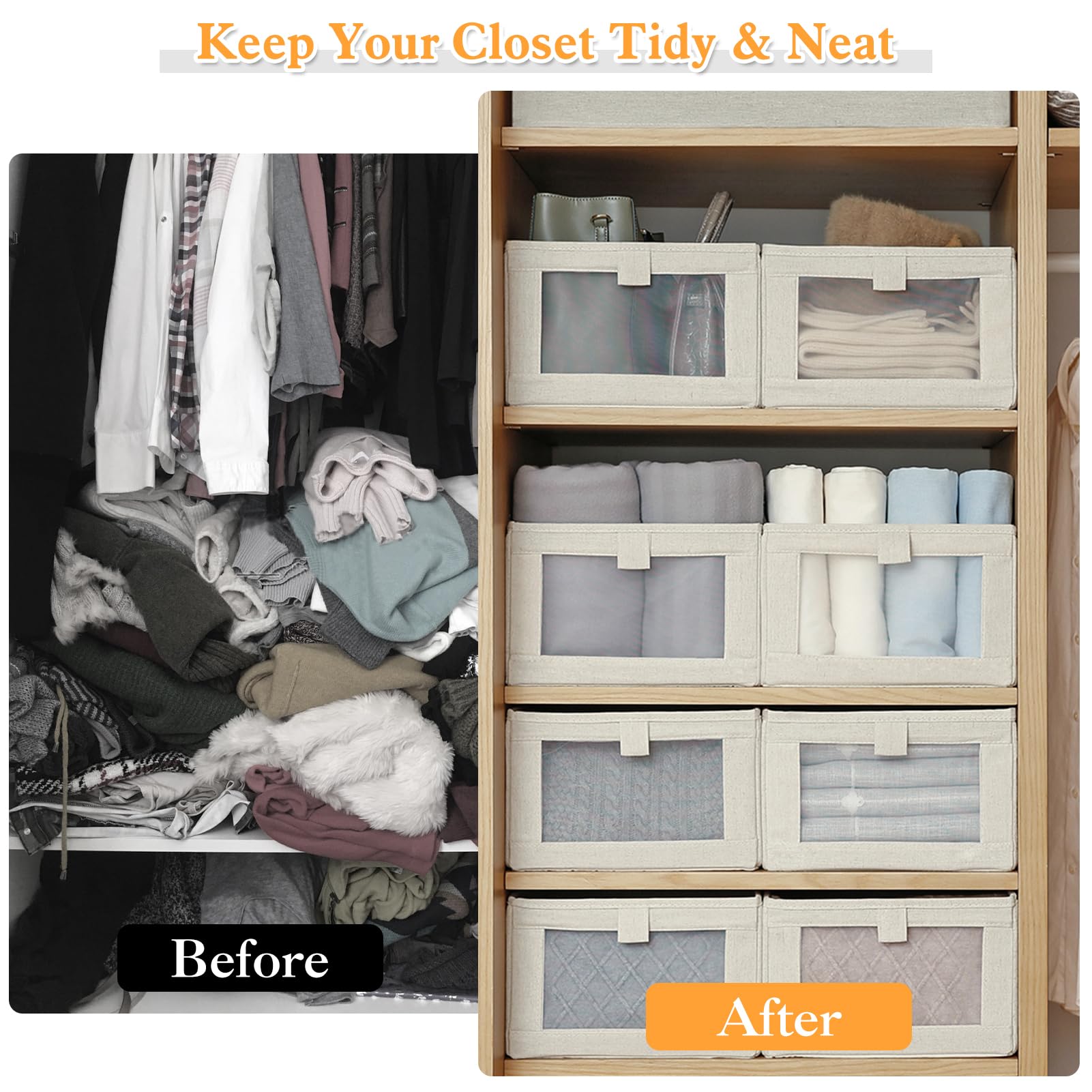 HOTOOLME Wardrobe Organiser Foldable Linen Drawer Storage Box 4 Pack