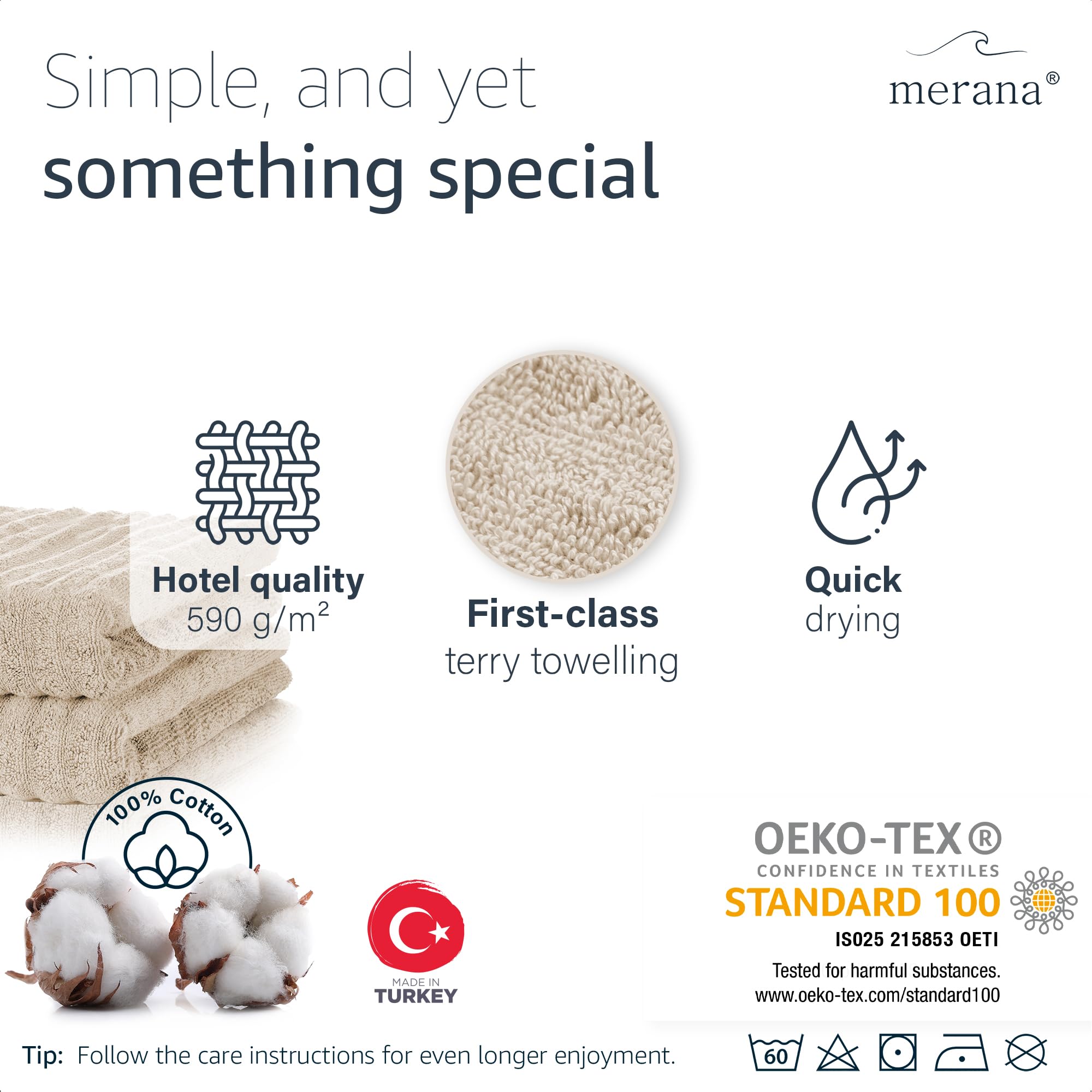 Merana OSLO towel set | quick-drying, soft & lint-free | terry luxury quality | 100% cotton terrycloth | OEKO-TEX | 590 GSM | gift set | Beige