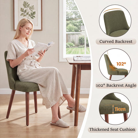 Dining Chairs Set of 2, Upholstered Dining Room Chairs with Ergonomic High Back, Thick Padded Seat, Skin-Friendly Fabric