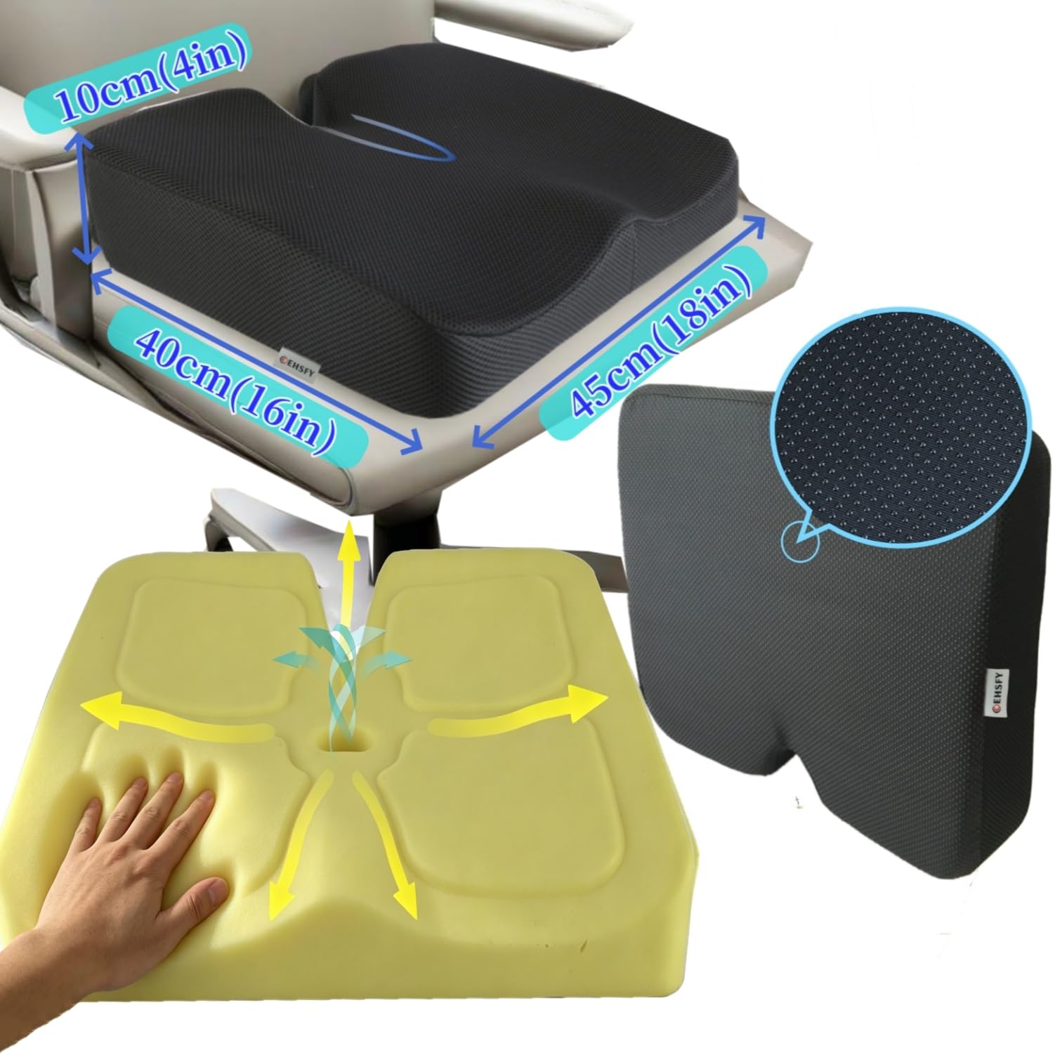 COEHSFY Coccyx Memory Foam Seat Cushion Ergonomic Booster Seat Pad