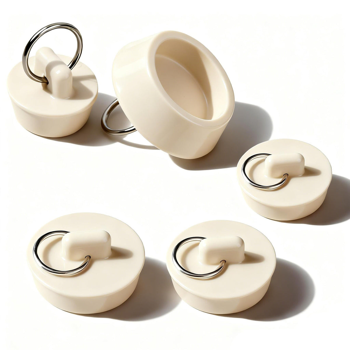 5 Pcs Rubber Bath Plugs, 5 Different Size Kitchen Sink Plug, Universal Bathtub Plug Drain Stopper for Bathtubs Kitchen Sinks Hand Basins (White)