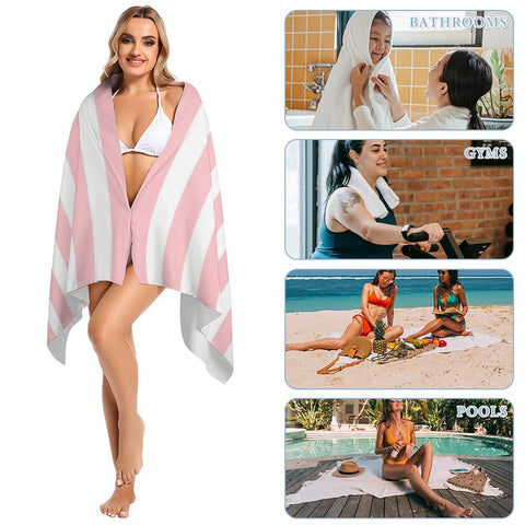 YUAOEUR Pink Stripe Beach Towel for Adults Kids Women Men (30x60 inch,77x153cm) Large Microfiber Beach Towels for Travel,Pool, Sport, Hotel,Beach