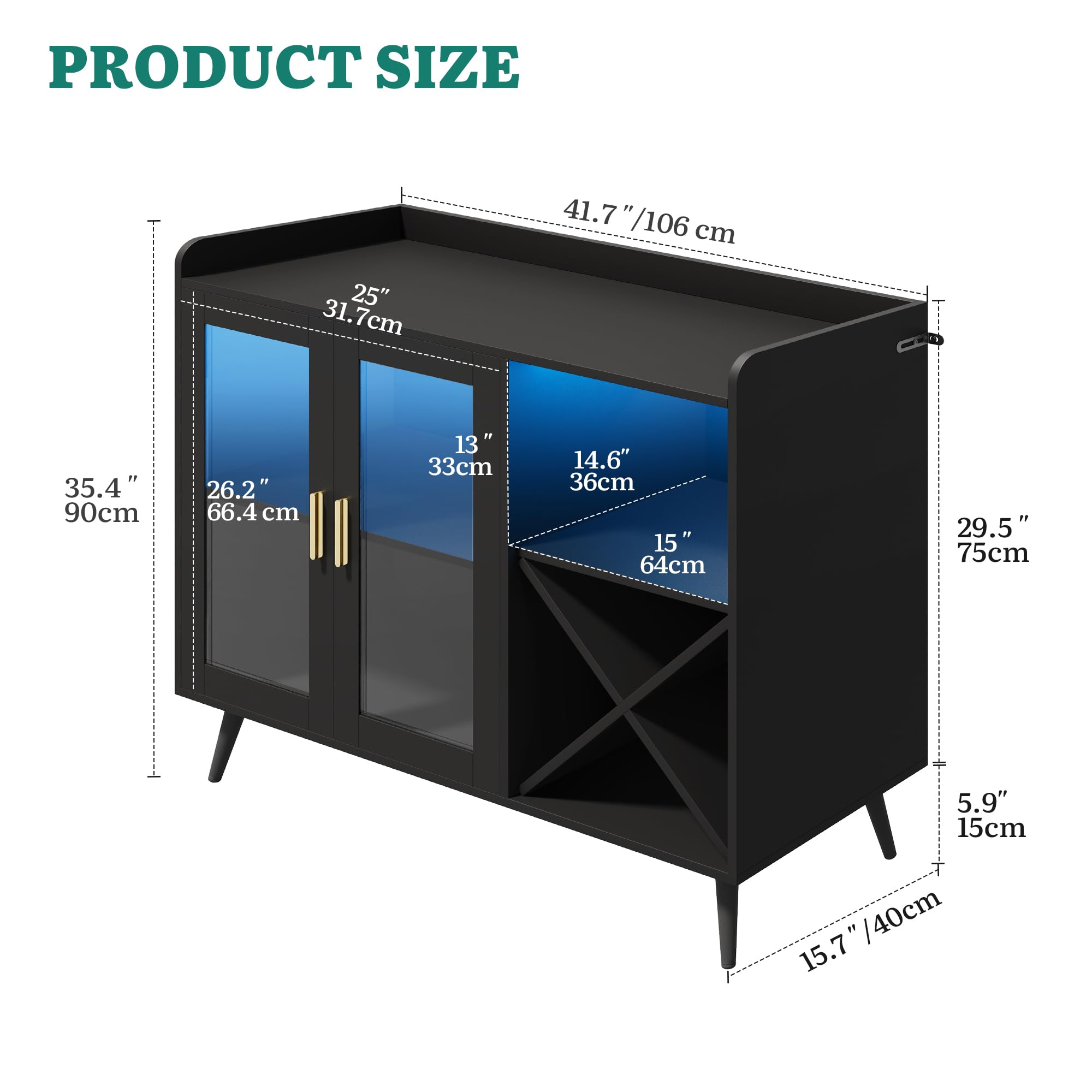 YITAHOME Bar Cabinet with Adjustable LED Lights, Coffee Bar with Wine Rack & Hooks & Acrylic Door Cabinet