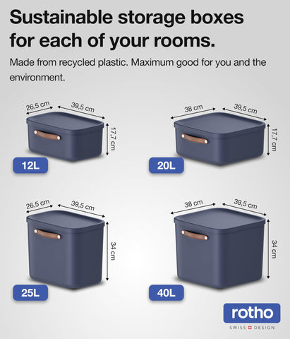 Rotho Maloja 40l Stackable Plastic Storage Box, Blue (Recycled PP), 39.5 x 38.0 x 34.0 cm