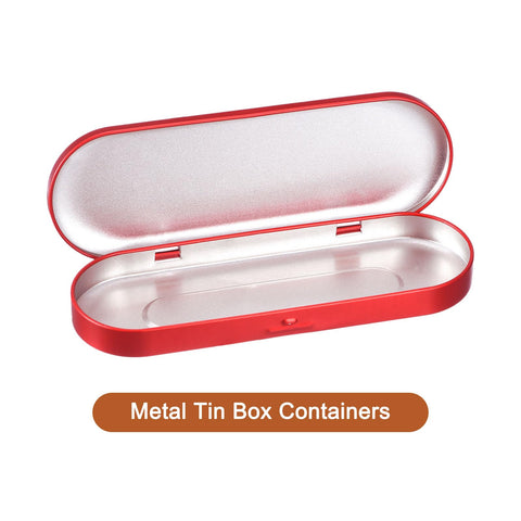 sourcing map 1 Pcs Metal Tin Box Container, 6.9x2.4x0.7 Inch Oval Empty Hinged Lid Box Mini Portable Storage Containers for Candy Drawing Pin Crafts