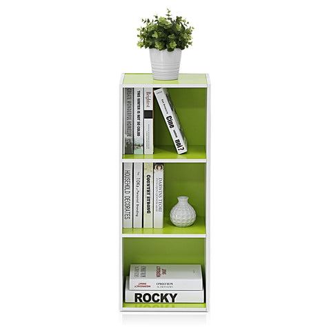 Furinno LUDER Book Shelf, 3-Cube Bookshelf, Bookcase, 9.3 x 12 x 31.5, for Living Room, Bedroom, Home Office, White/Green